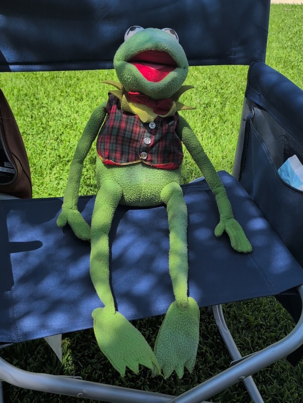Vintage 1994 Classic Green Kermit The Frog Plush with Plaid Vest and Bow By Eden